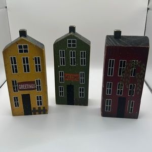 Three rustic Folk art wooden houses, great for any holiday display 🎄